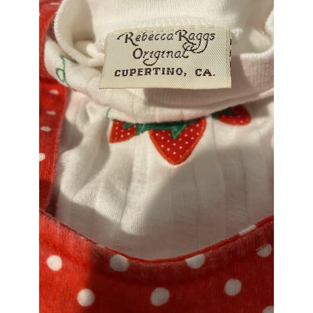 Vintage Rebecca Raggs Original Girls 24M 2pc Strawberry Top & Polka Dot Overalls - Picture 3 of 7